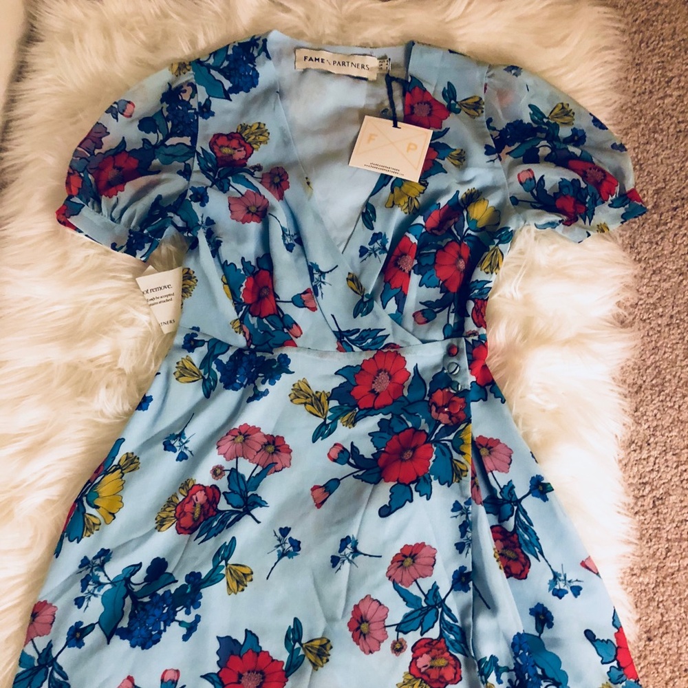 Blue floral mini dress-petite